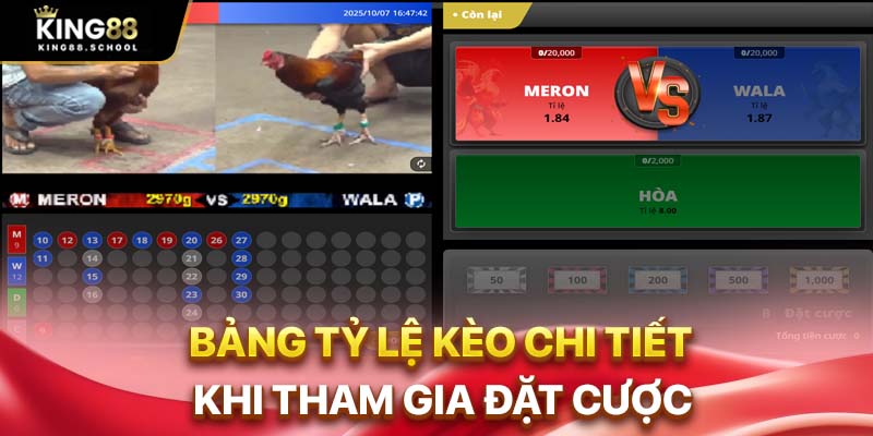 Bảng tỷ lệ kèo chi tiết khi tham gia đặt cược